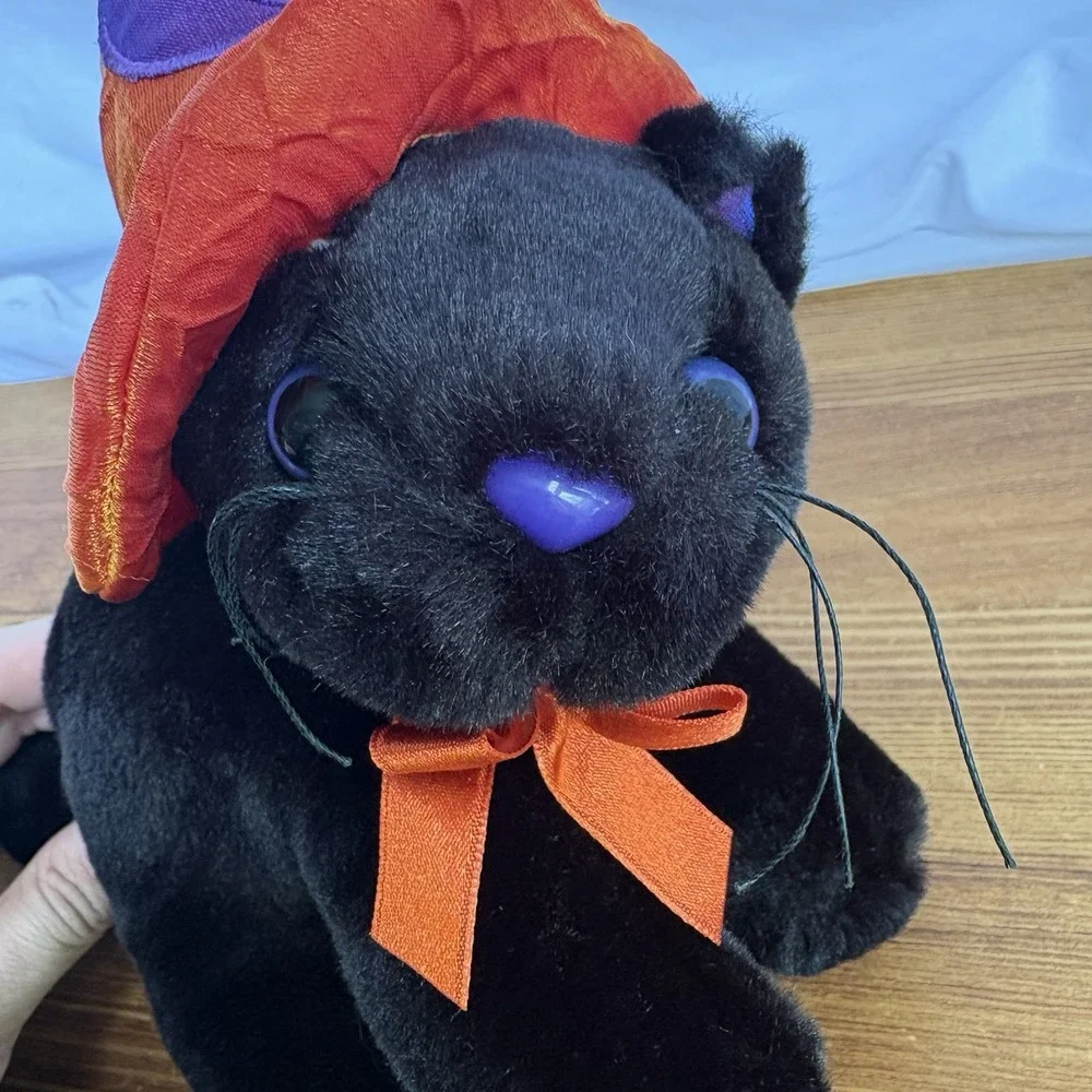 Dan Dee Black Cat Halloween Plush Witch Hat Orange Purple Collector's Choice Toy